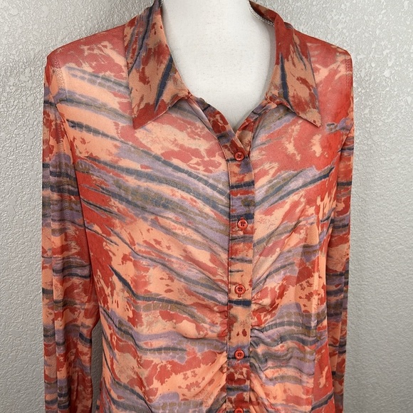 Wild Fable Boho Rust & Brown Sheer Button Down Long Sleeve Dress Size Large - Picture 2 of 6